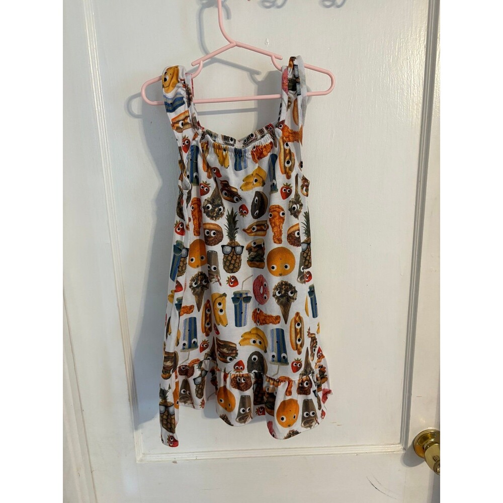 Gymboree Googly Eyes Food ruffle Sleeve nightgown pajama dress size XS (3-4)